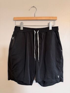 Vuori Black Athletic Shorts with White Drawstring